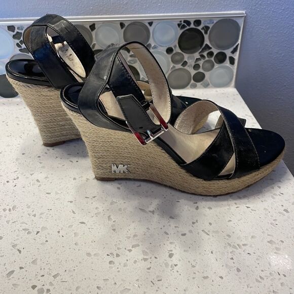 MICHAEL Michael Kors woman’s black open toe wedge sandals - Picture 7 of 11